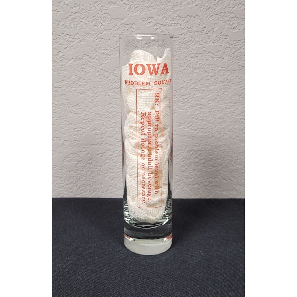 Collectible Souvenir Iowa Problem Solver Clear Extra Tall Shot Glass